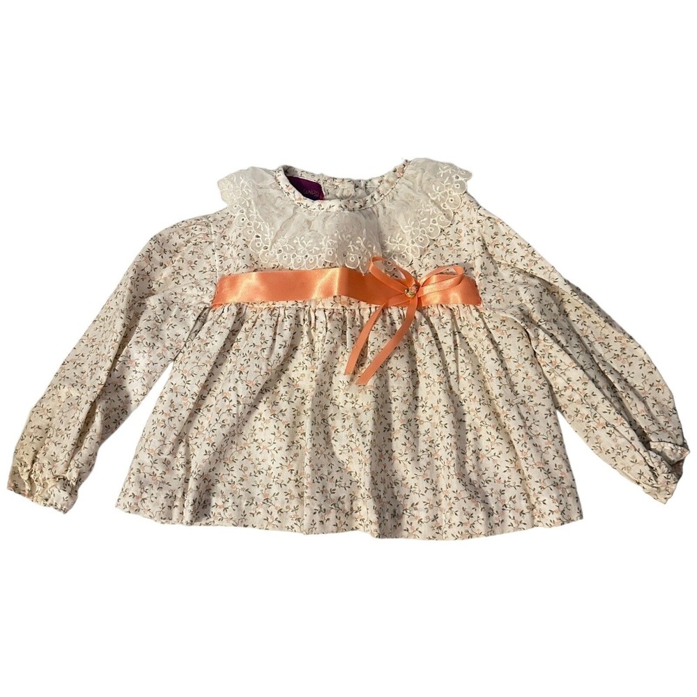 Vintage Handstands Floral Lace Collar Blouse Top Bow 12 Mos USA Cottagecore